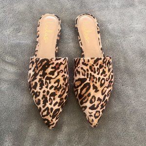 LULU'S Lorena Leopard Suede Pointed Toe Flats, 9